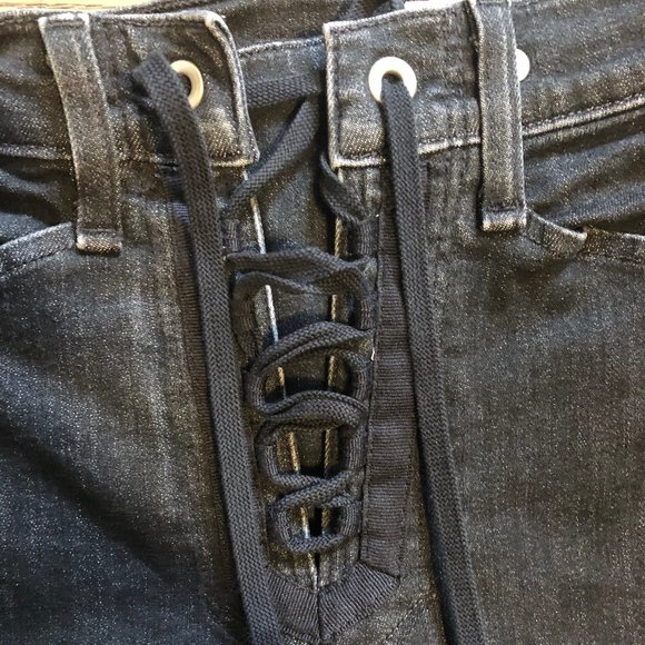 Tight Black High-Waist Criss-Cross Jeans - Picture 4 of 5